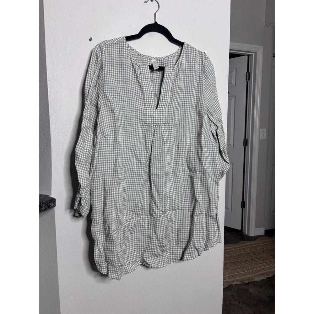 Studio 412 100% Linen Shirt Top Women's Gingham Lrg Long Sleeve
